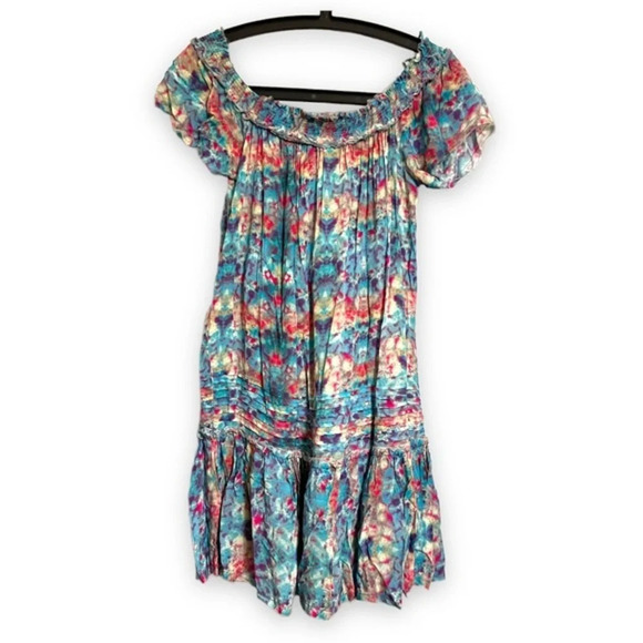 Anthro Willa Mini Dress Pepin Off the Shoulder Ruffle Tier sz 4 - Picture 2 of 6